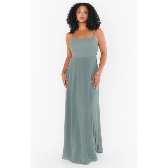 Show Me Your Mumu Lauren Tie Maxi Dress Deep Sage Chiffon S - Picture 1 of 4